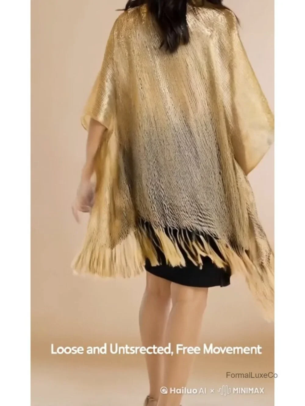 Sequin Shimmer Metallic Fringe Cape Wrap Evening Shawl Cardigan Formal Wedding